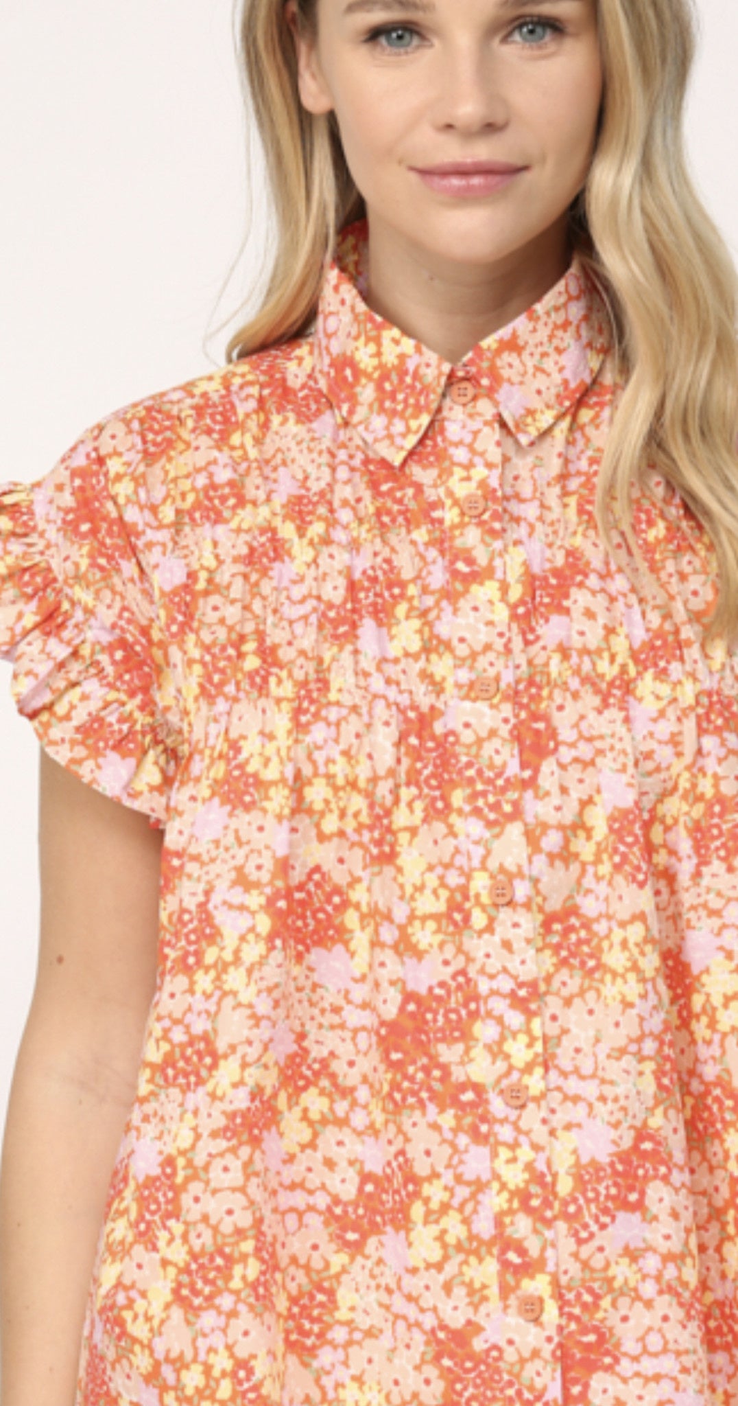 FLORAL FLUTTER SLV TOP