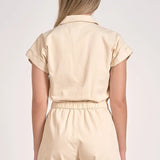 SSLV ZIPPER FRONT ELASTIC WAIST ROMPER