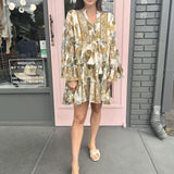 MARGO LEAF LSLEEVE MINI DRESS