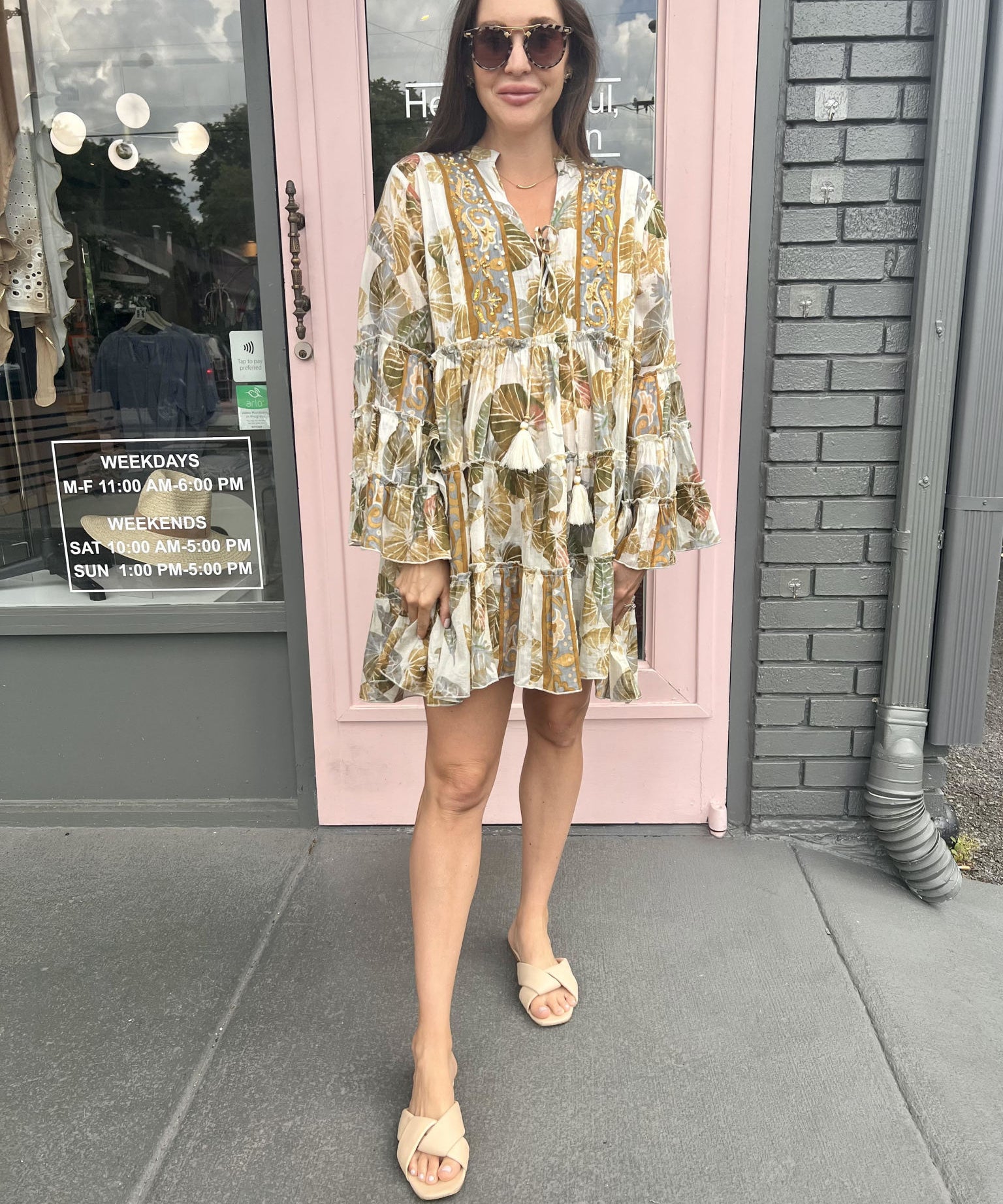 MARGO LEAF LSLEEVE MINI DRESS