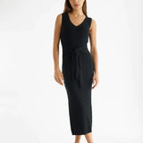 RIBBED TIE FRONT DRESS