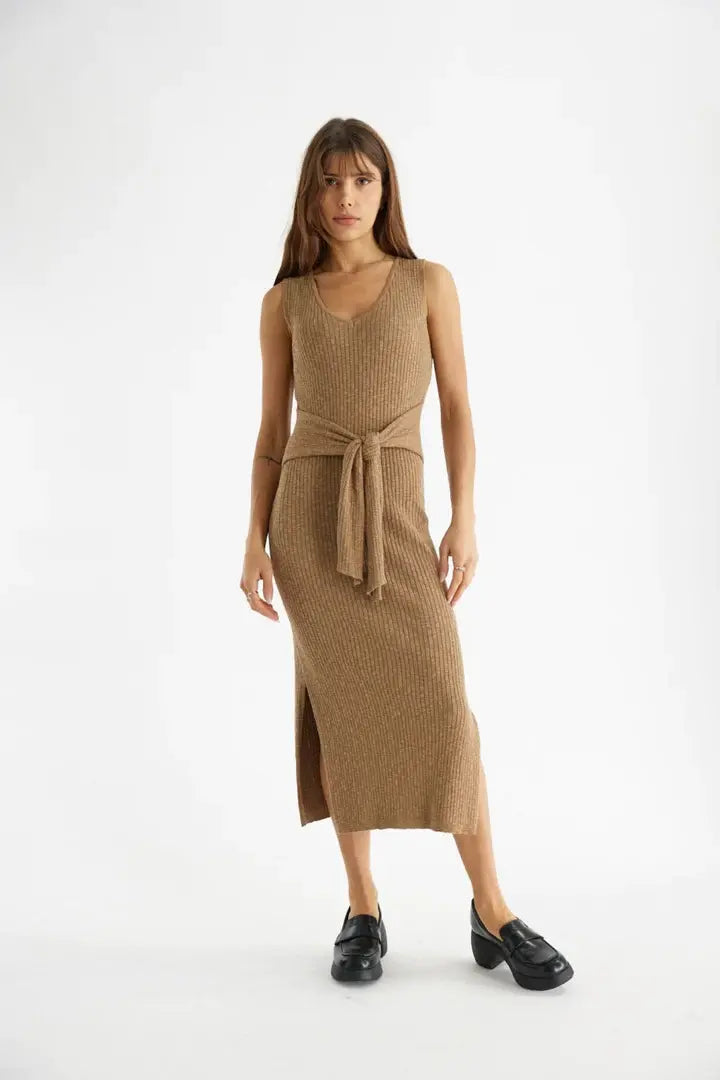 RIBBED TIE FRONT DRESS
