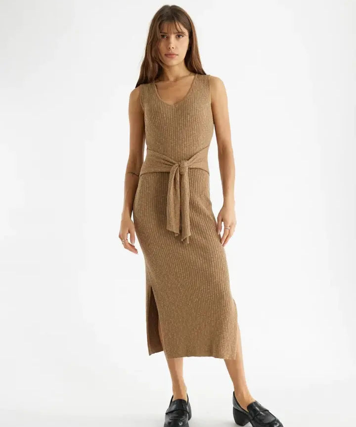 RIBBED TIE FRONT DRESS