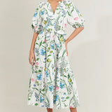 GARDEN FLORAL TIERED MIDI W/BELT