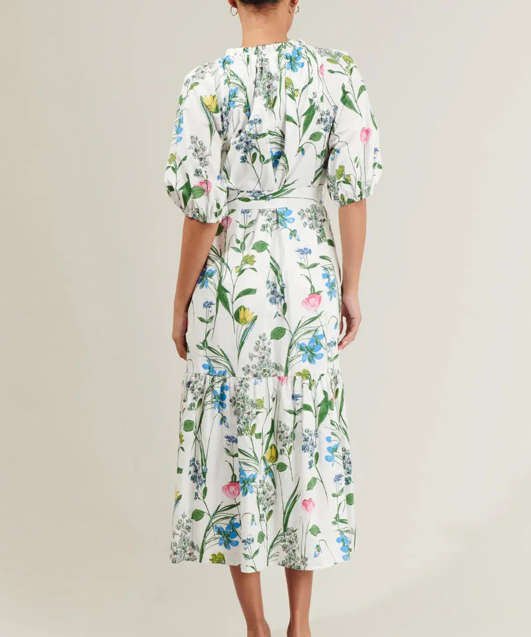 GARDEN FLORAL TIERED MIDI W/BELT