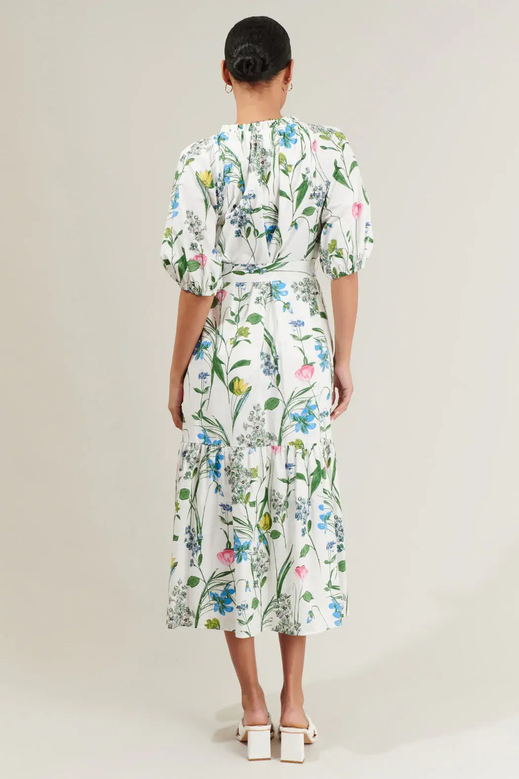 GARDEN FLORAL TIERED MIDI W/BELT
