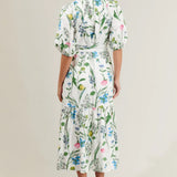 GARDEN FLORAL TIERED MIDI W/BELT
