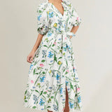GARDEN FLORAL TIERED MIDI W/BELT