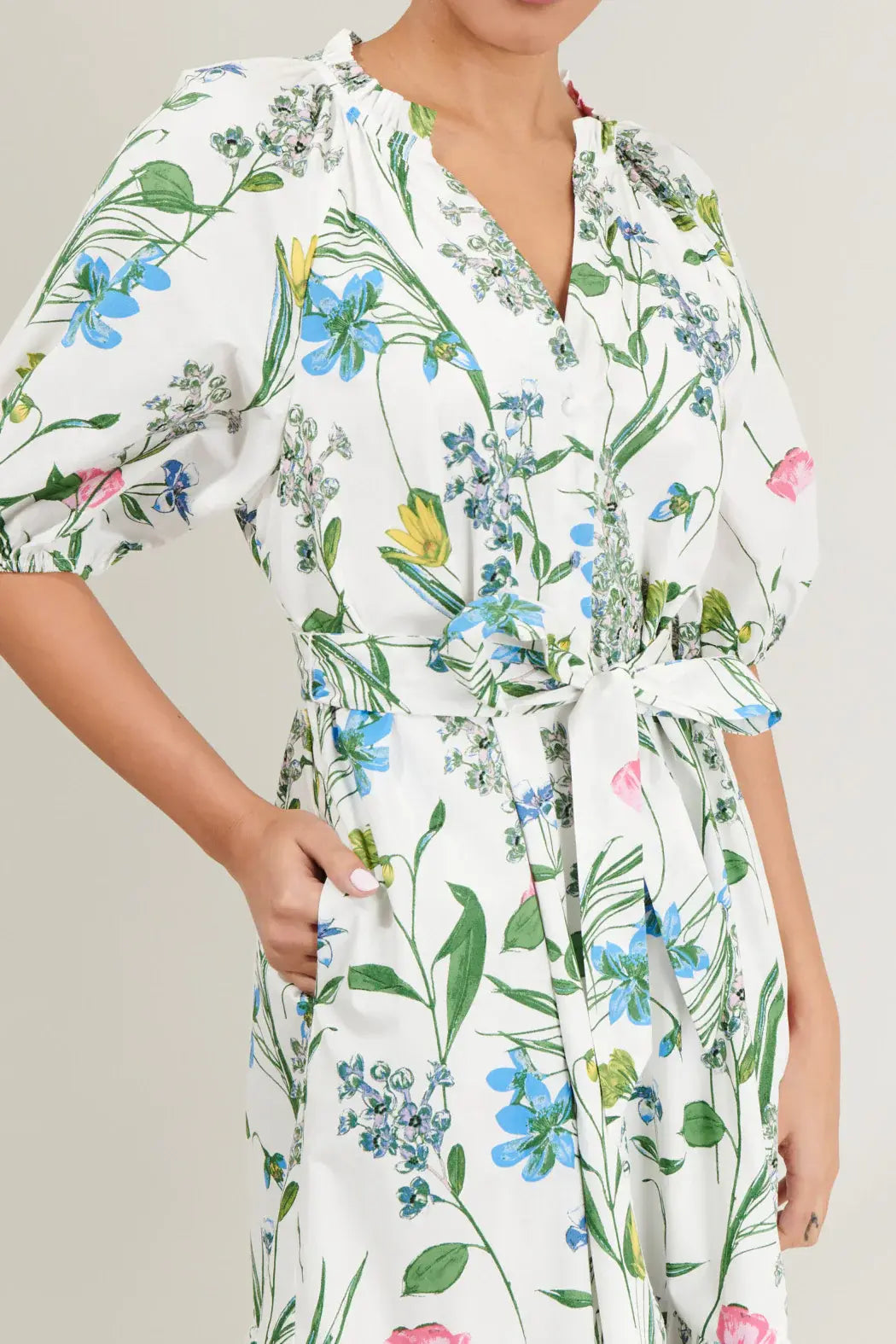 GARDEN FLORAL TIERED MIDI W/BELT