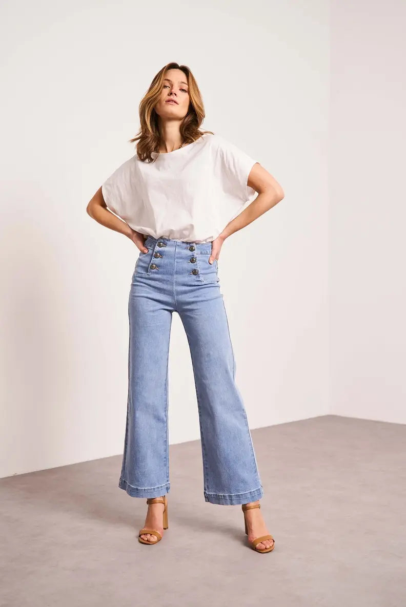 DOUBLE BUTTON ANKLE FLARE JEAN