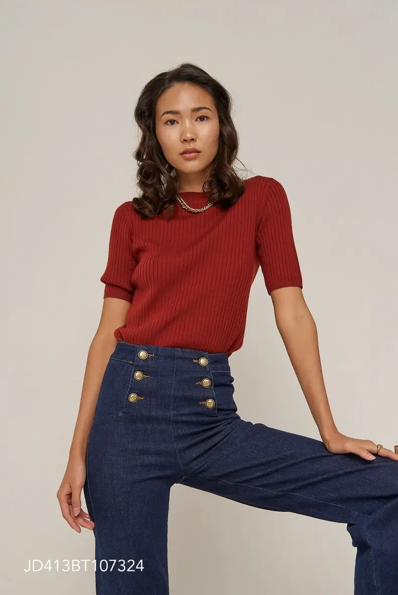 DOUBLE BUTTON ANKLE FLARE JEAN