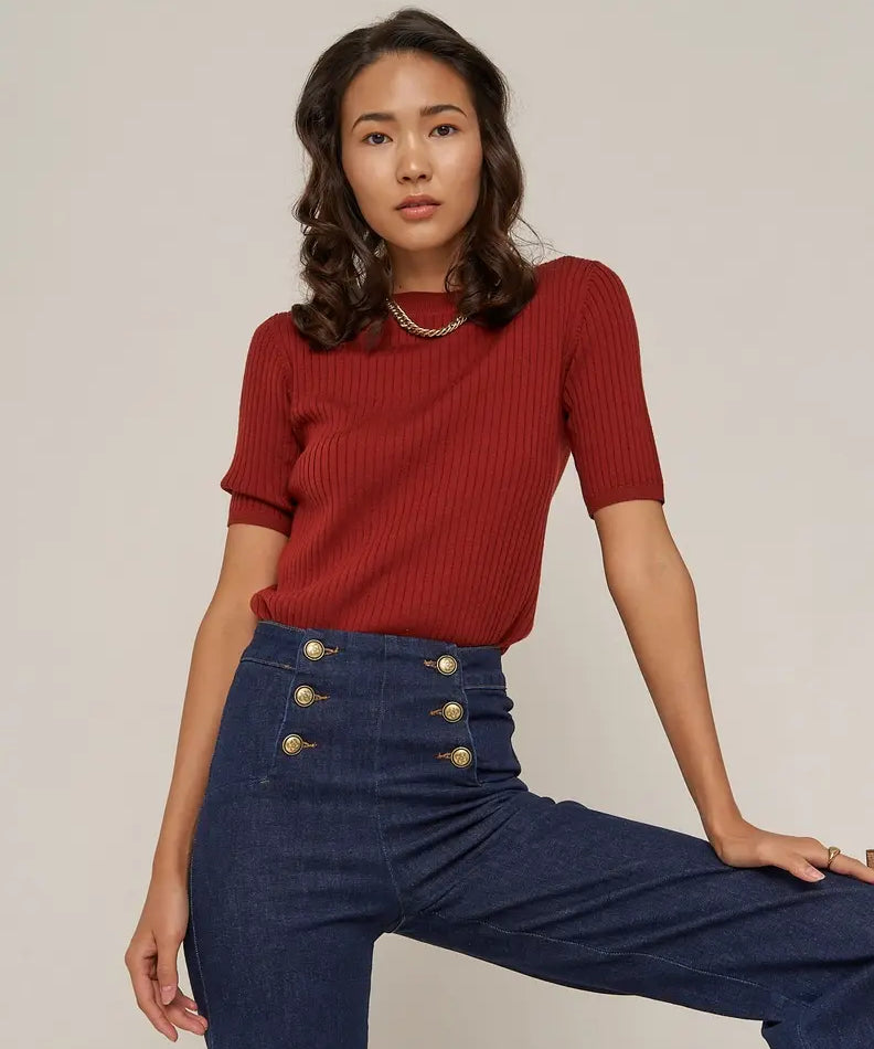 DOUBLE BUTTON ANKLE FLARE JEAN