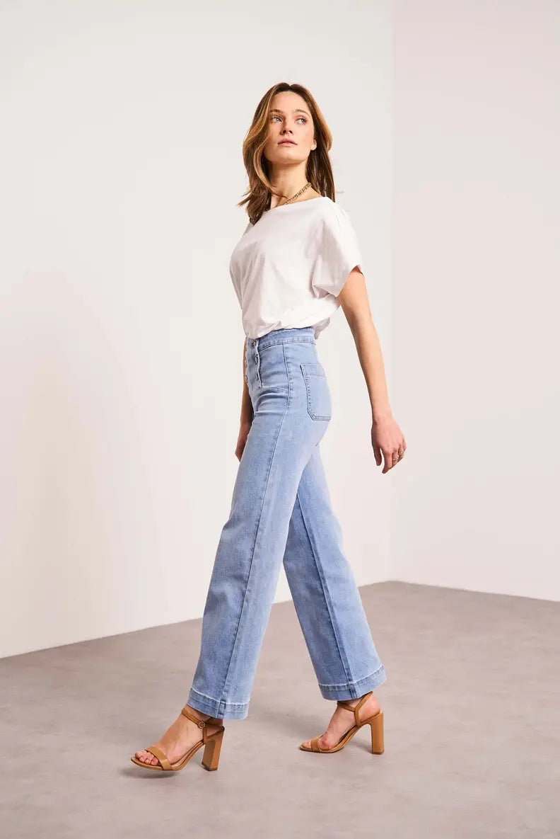 DOUBLE BUTTON ANKLE FLARE JEAN