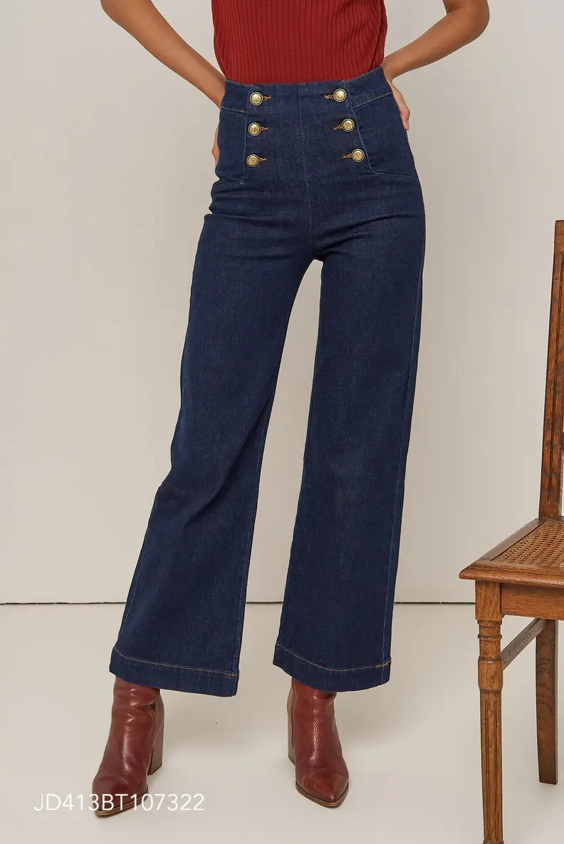 DOUBLE BUTTON ANKLE FLARE JEAN