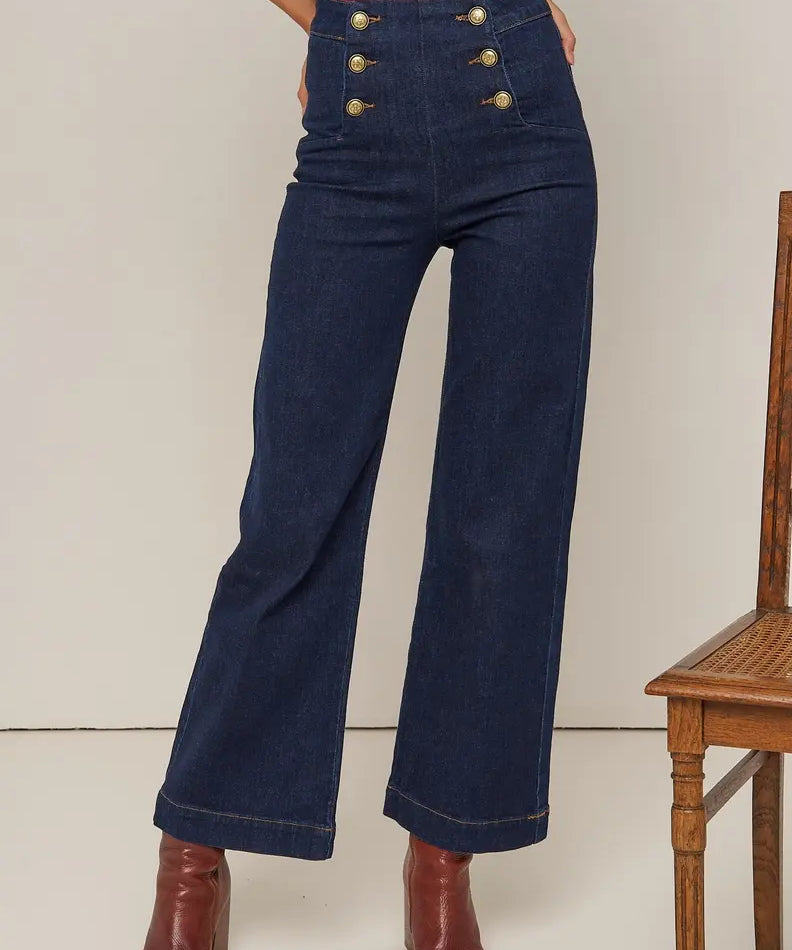 DOUBLE BUTTON ANKLE FLARE JEAN
