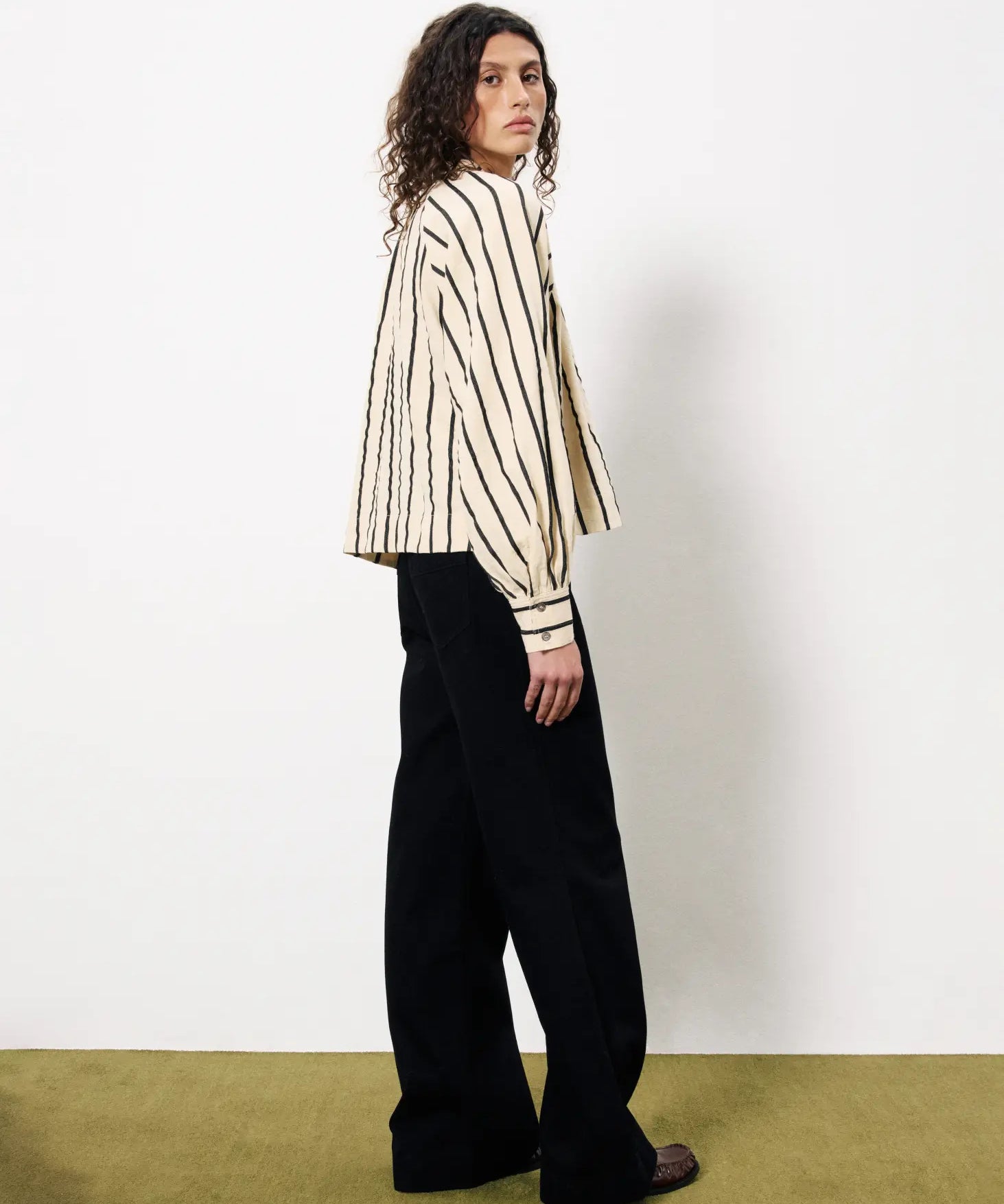 FALL STRIPE BUTTON UP BLOUSE