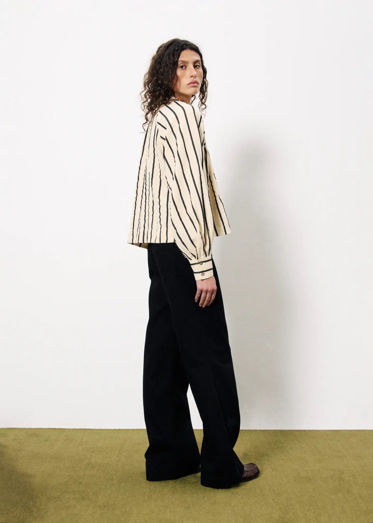 FALL STRIPE BUTTON UP BLOUSE