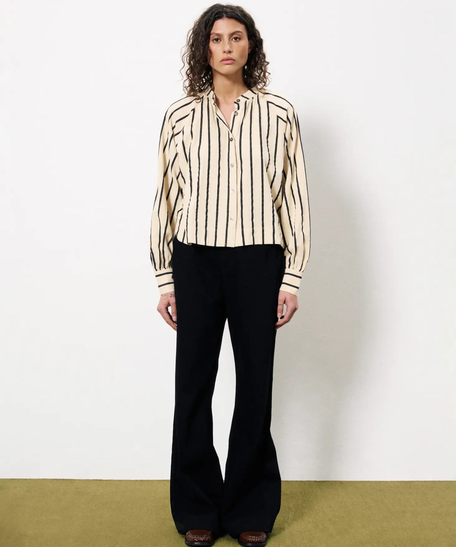 FALL STRIPE BUTTON UP BLOUSE