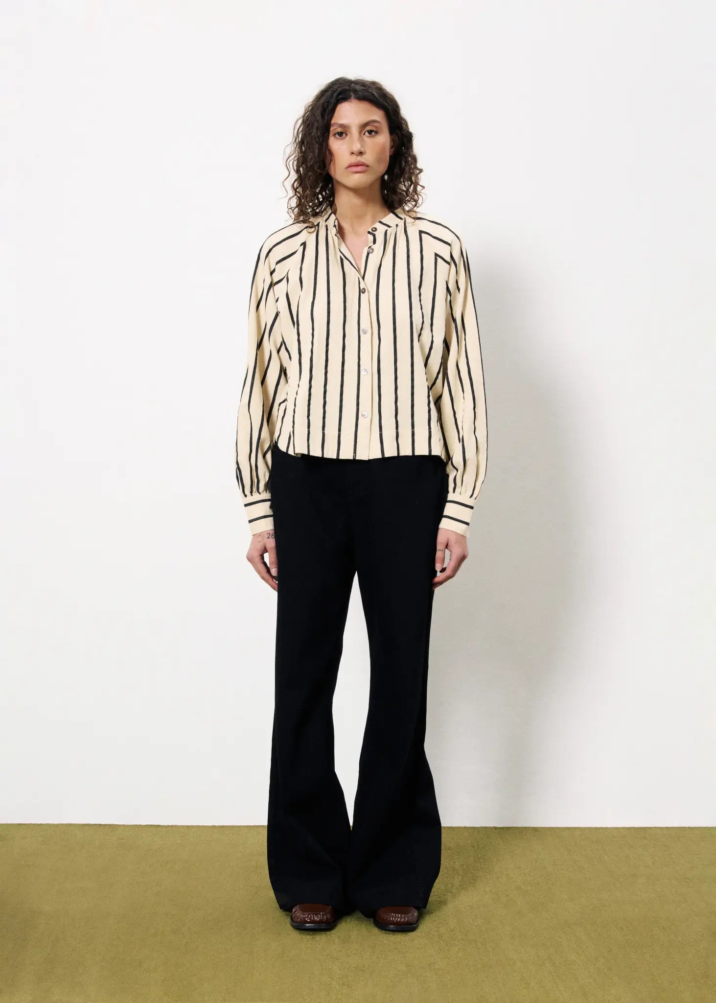 FALL STRIPE BUTTON UP BLOUSE
