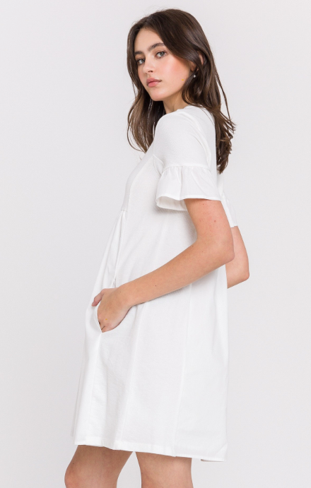 KNIT MIX MINI DRESS WITH POCKETS