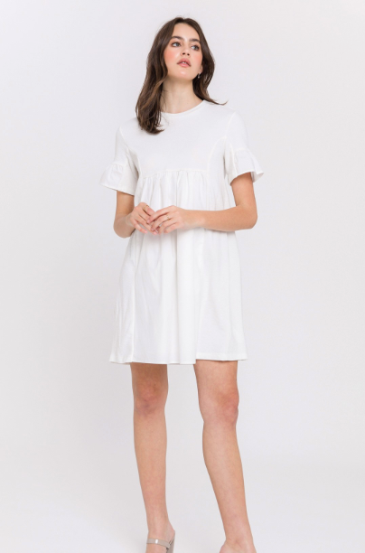 KNIT MIX MINI DRESS WITH POCKETS