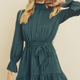 SATIN STRIPE RUFFLED DRESS