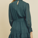 SATIN STRIPE RUFFLED DRESS