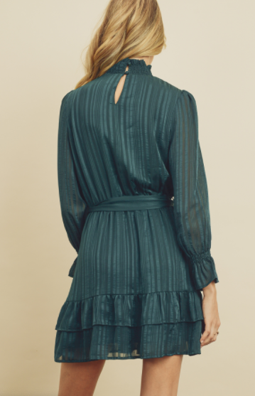 SATIN STRIPE RUFFLED DRESS