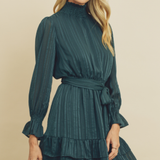 SATIN STRIPE RUFFLED DRESS