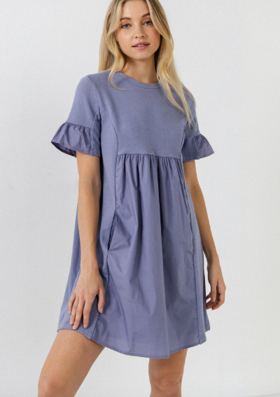 KNIT MIX MINI DRESS WITH POCKETS