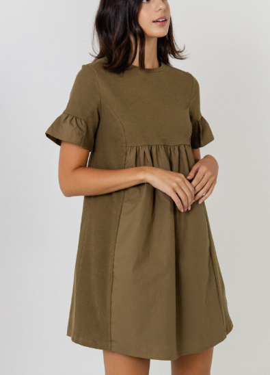 KNIT MIX MINI DRESS WITH POCKETS