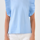 POPLIN KNIT RUFFLE SLEEVE TOP