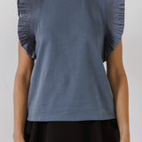 POPLIN KNIT RUFFLE SLEEVE TOP