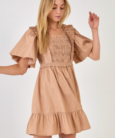 SMOCKED TOP MINI DRESS
