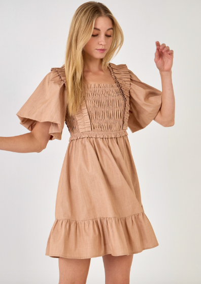 SMOCKED TOP MINI DRESS
