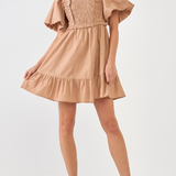 SMOCKED TOP MINI DRESS