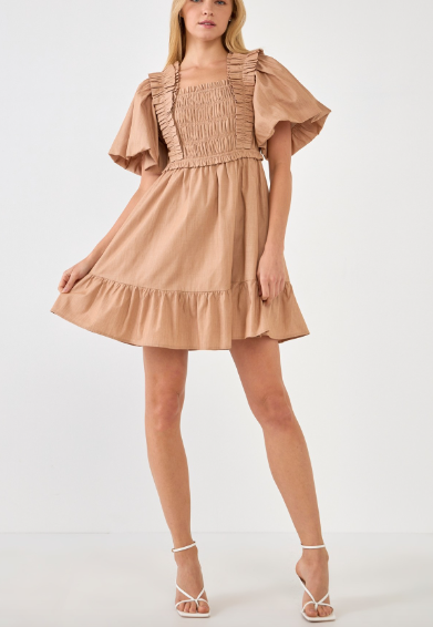 SMOCKED TOP MINI DRESS