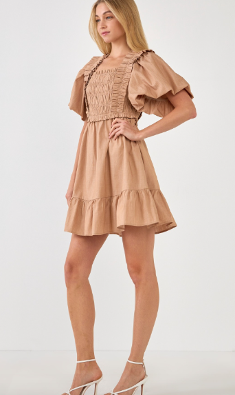 SMOCKED TOP MINI DRESS
