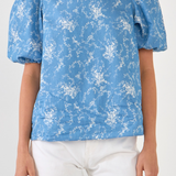 PUFF SLV FLORAL CHAMBRAY TOP