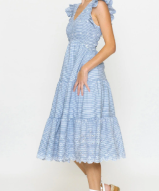 STRIPED EYELET DRESS