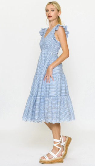 STRIPED EYELET DRESS