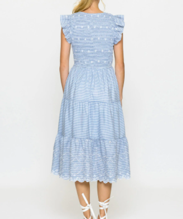 STRIPED EYELET DRESS