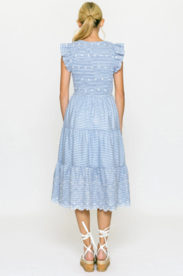 STRIPED EYELET DRESS
