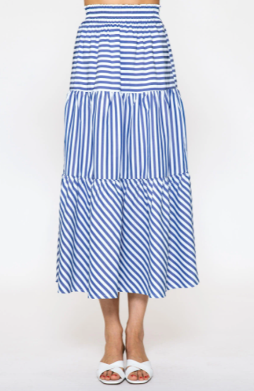 TIERED STRIPED MAXI SKIRT