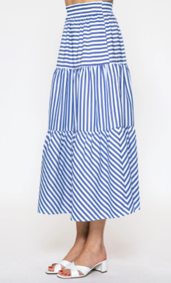 TIERED STRIPED MAXI SKIRT