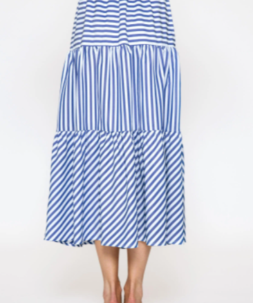 TIERED STRIPED MAXI SKIRT