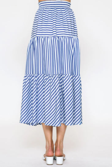 TIERED STRIPED MAXI SKIRT