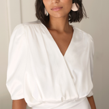 SHORT SLEEVED SATEEN BLOUSE