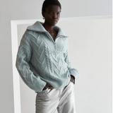 FRONT ZIP CHUNKY CABLE KNIT SWEATER