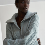 FRONT ZIP CHUNKY CABLE KNIT SWEATER